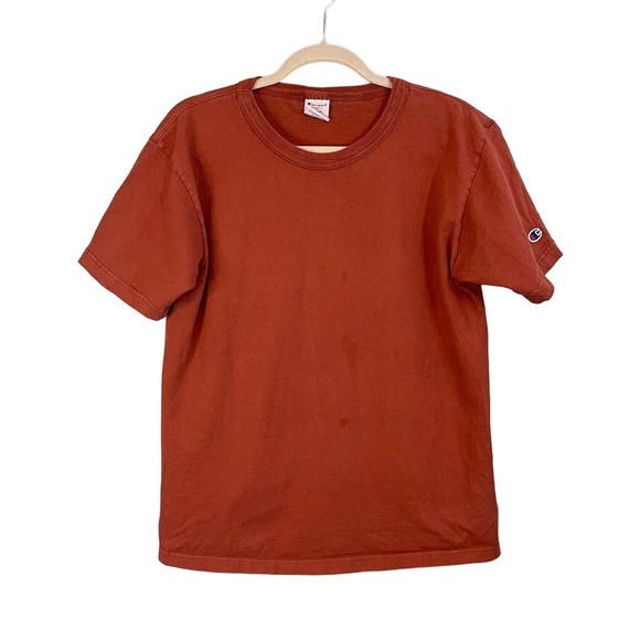 Vintage Champion Women's Rust Brown Ribbed Crew Neck Fit Training T-Shirt Medium - Picture 1 of 12